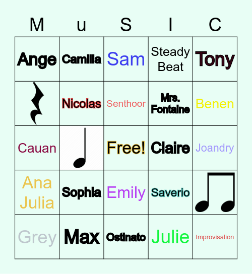 Mrs. Dimodica's Music Class Bingo Card