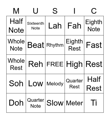 MUSIC Bingo Card