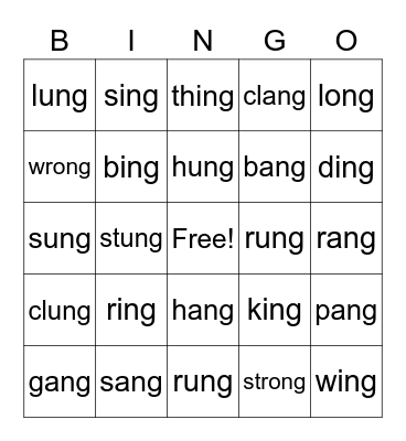 Glued ng Sounds Bingo Card