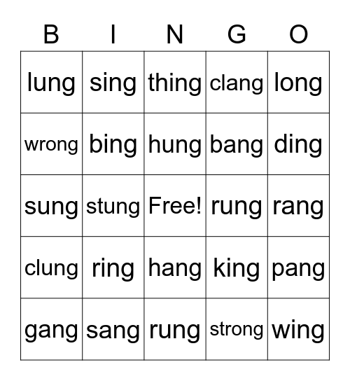 Glued ng Sounds Bingo Card