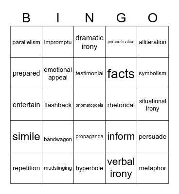 English 2 Bingo Card