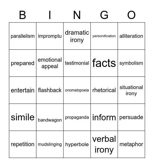 English 2 Bingo Card