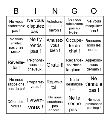 Fr2_Pronominal Verbs Bingo Card