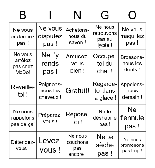 Fr2_Pronominal Verbs Bingo Card