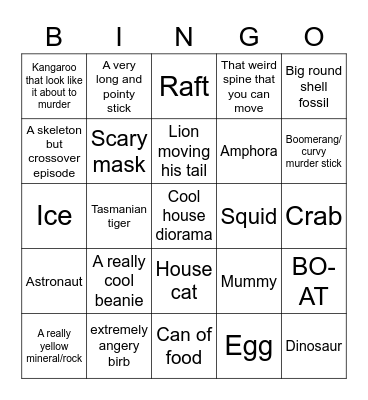 SA Museum Bingo Card