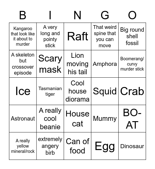 SA Museum Bingo Card
