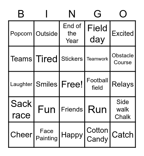 Field day Fun Bingo Card