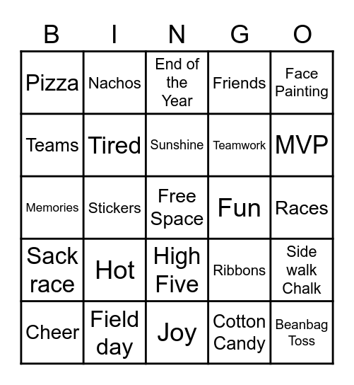Field Day Bingo 20-21 Bingo Card