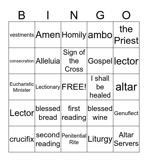 The Holy Mass Bingo Card