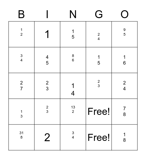 Fraction Review Bingo Card