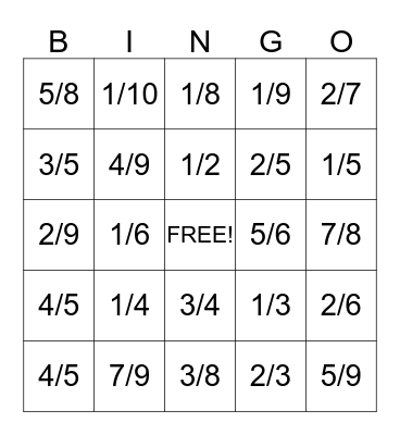 Fraction Bingo Card