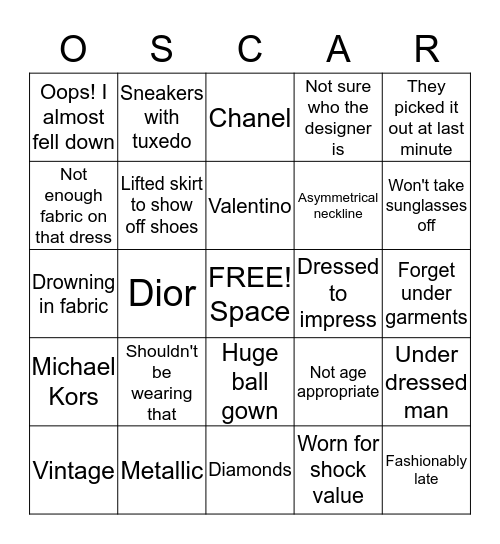 RED CARPET BINGO  Bingo Card