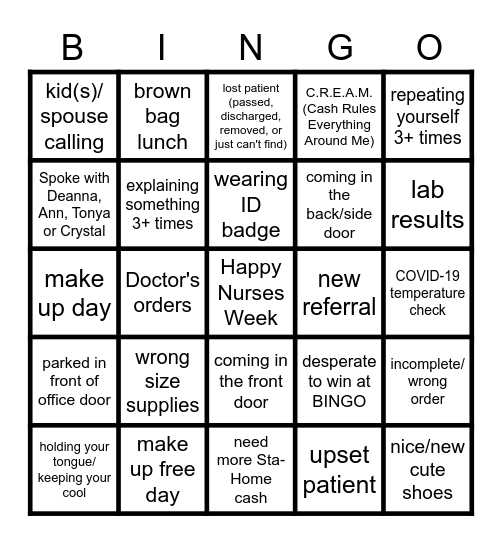 (Last Day to Win)Sta-Home Situations Bingo Card