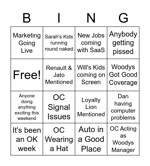 Friday Quiz Bingo Card