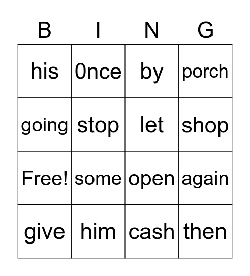 Word list 11 and 12 Bingo Card