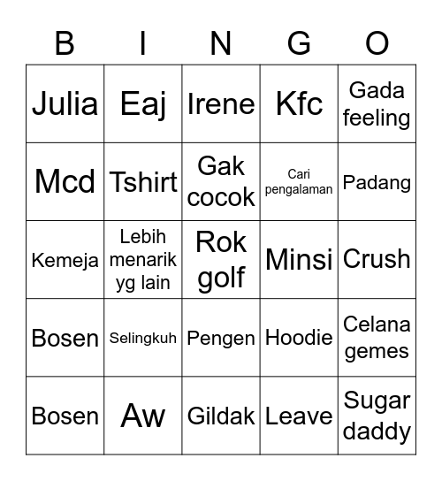 JULIA Bingo Card