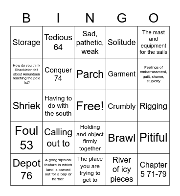 Trial by Ice Bingo Card