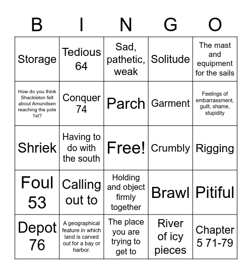 Trial by Ice Bingo Card