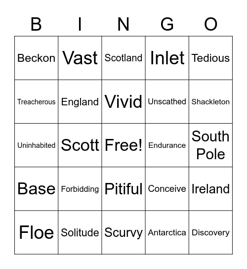 Trial by Ice Bingo Card
