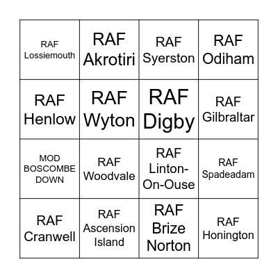 RAF Station Bingo Card