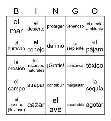 La naturaleza Bingo Card