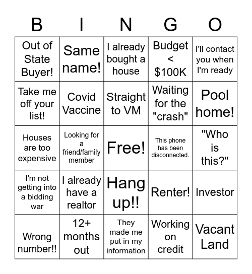 Qual Call Bingo Card