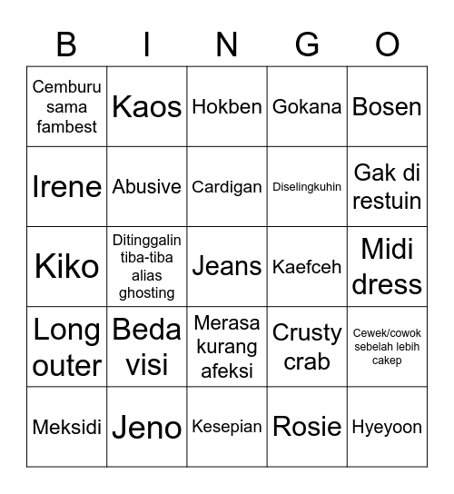 Bingo with Reiss Bingo Card