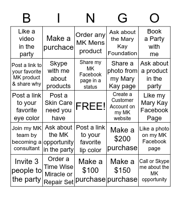 Mary Kay Party Bingo! Bingo Card