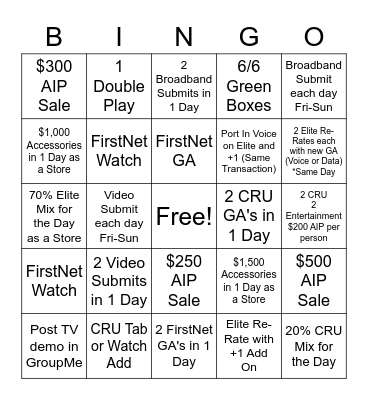 Weekend Bingo Card