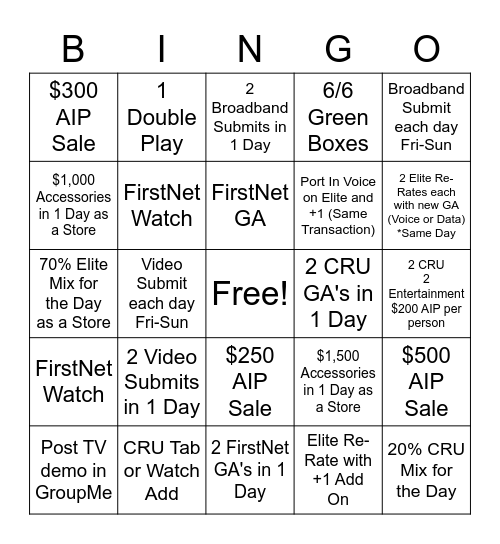 Weekend Bingo Card