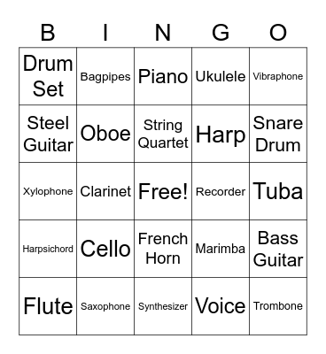 Instrument ID Bingo Card