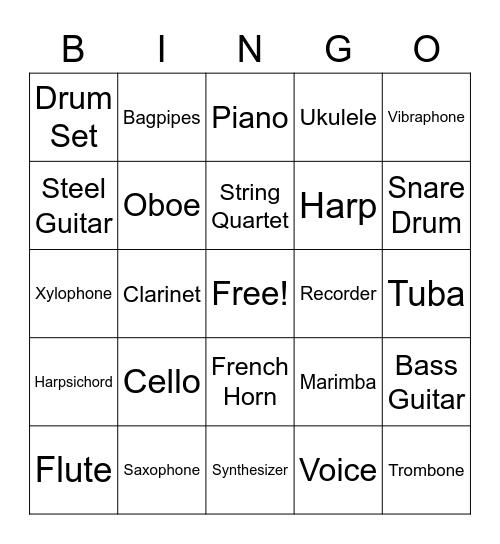 Instrument ID Bingo Card