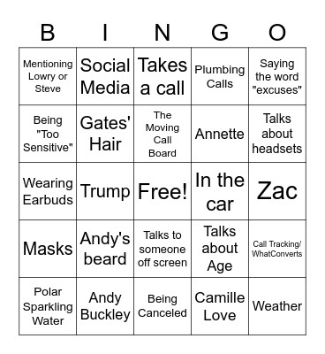 Adam Mech Bingo Card