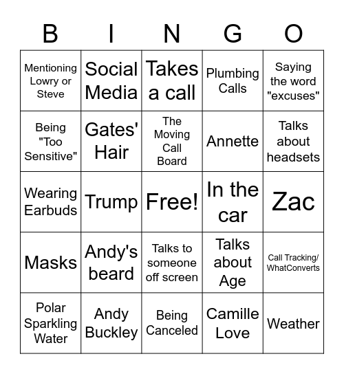 Adam Mech Bingo Card