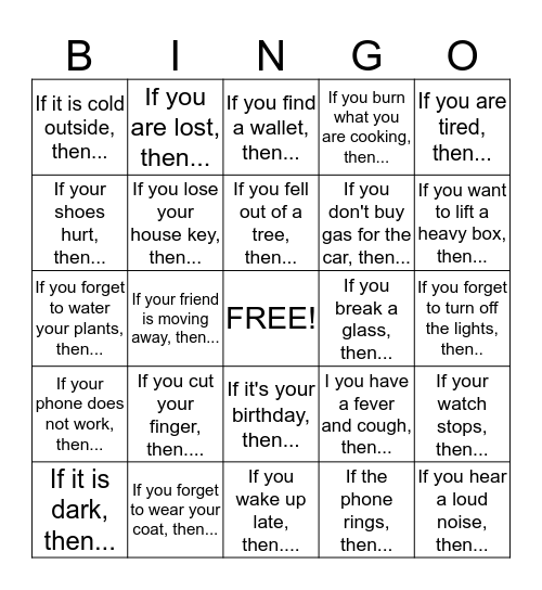 If...... Then Bingo Card