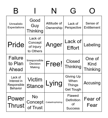 Thinking Errors Bingo Card