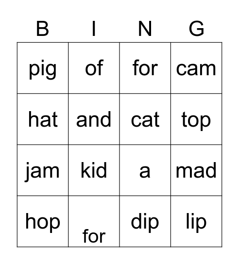 BINGO with Mrs. Hipp Bingo Card