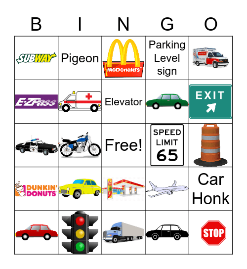 Travel-Car BINGO Card