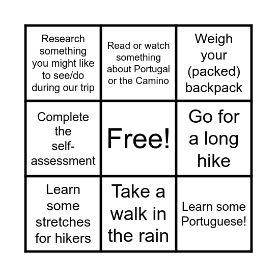 Pilgrim BINGO Card