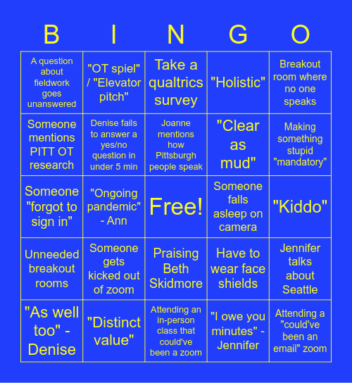 H2P OT BINGO Card