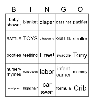 Kelsey & Tony Baby Shower Bingo Card