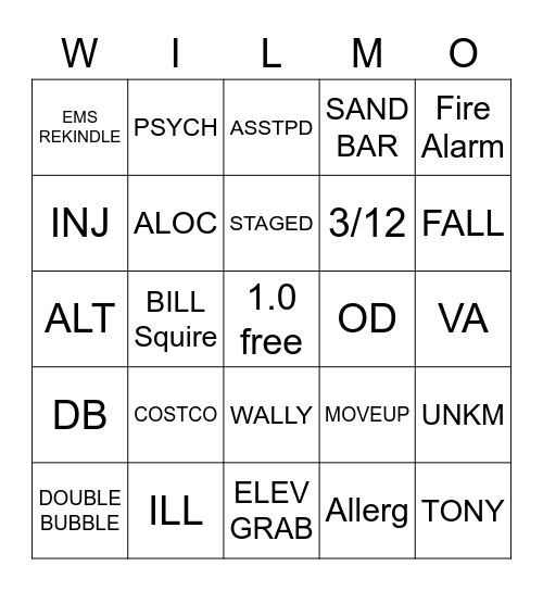 WILMO Bingo Card