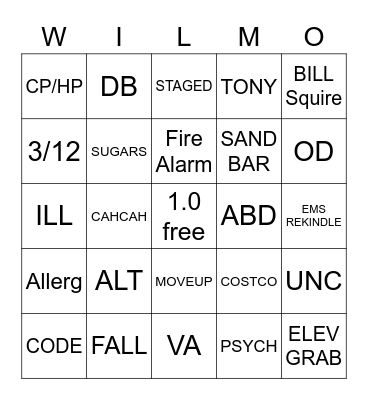 WILMO Bingo Card
