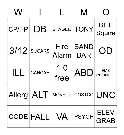 WILMO Bingo Card