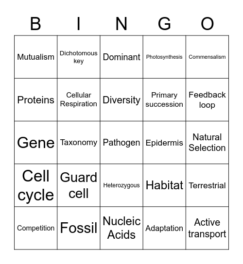 EOC Vocab Bingo Card