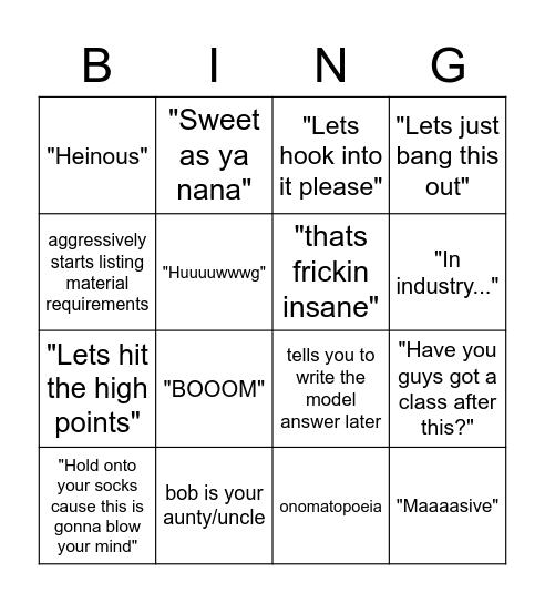 Steve Matthews Bingo Card