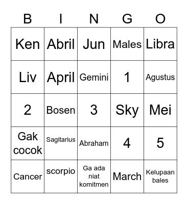 Untitled Bingo Card