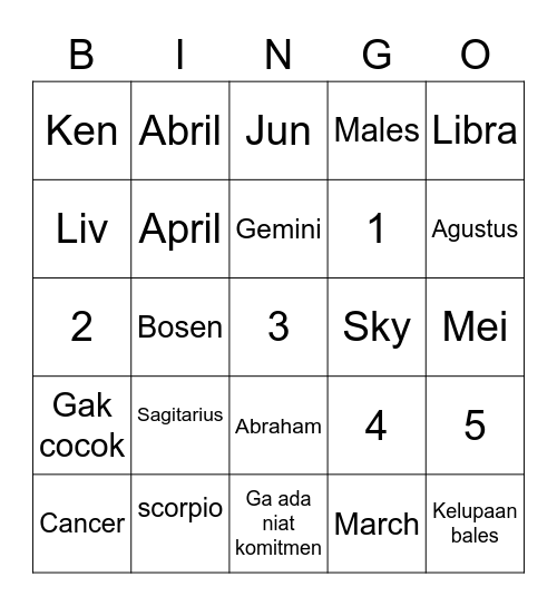 Untitled Bingo Card