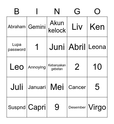 Untitled Bingo Card