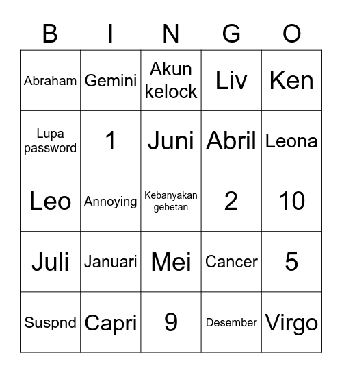 Untitled Bingo Card